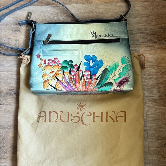 Anuschka Artistic Floral Handpainted  Crossbody Bag - Dessert Garden Pattern - Picture 1 of 15